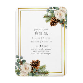 Winter Wedding White Roses Gold Dusty Blue Magnet