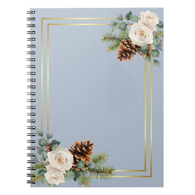 Winter Wedding White Roses Gold Dusty Blue Notizblock (Vorderseite)