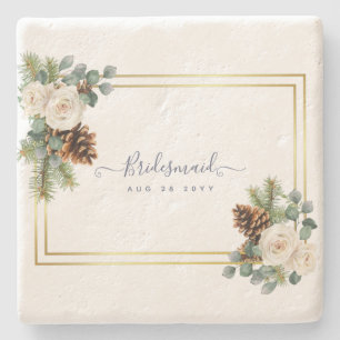 Winter Wedding White Roses Gold Dusty Blue Steinuntersetzer