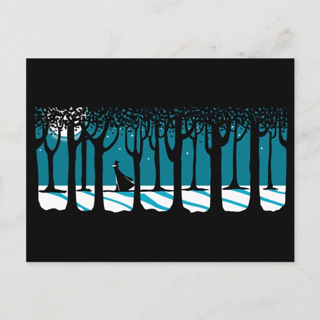 Winter-Weg im Moonlit Holz Postkarte (Vorderseite)