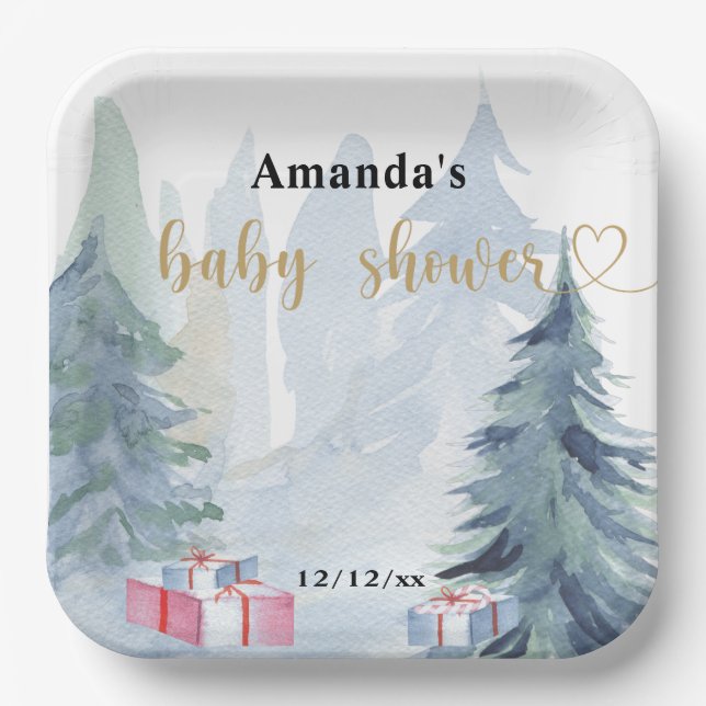 Winter Weihnachten - Baby-Dusche Pappteller (Vorderseite)