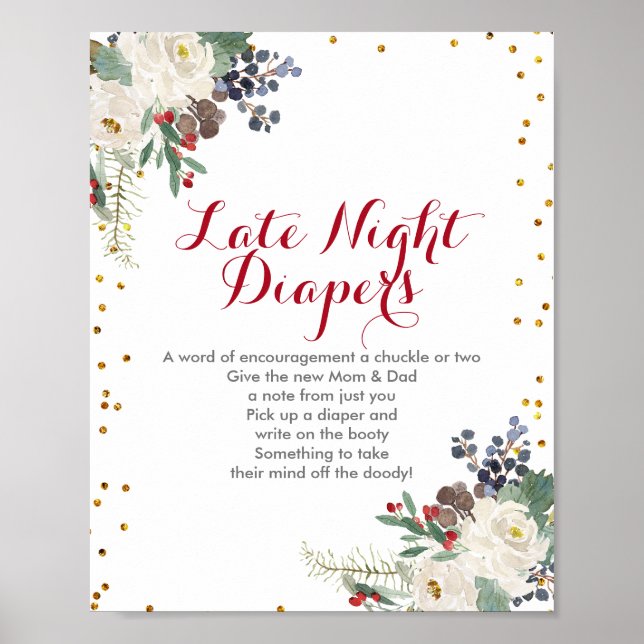 Winter Weihnachten florale Späte Nacht Windeln sig Poster (Vorne)