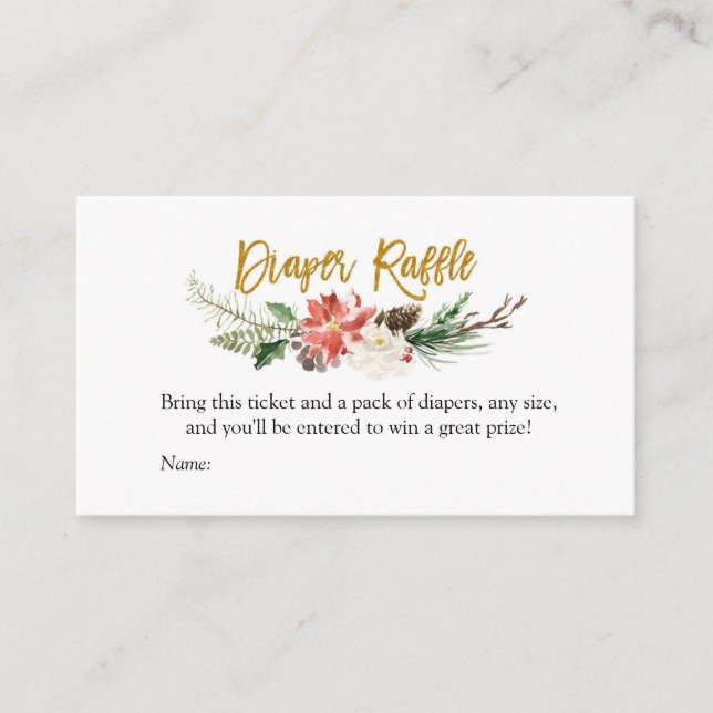 Winter Weihnachten florale Windeln Raffel Begleitkarte (Vorderseite)