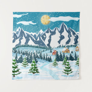 Winter-Weihnachten Hintergrund. Kiefernholz und Sc Wandteppich