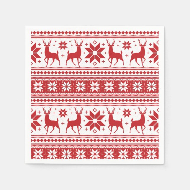 Winter Weihnachten Hirsch Red Snowflake Muster Serviette (Vorderseite)
