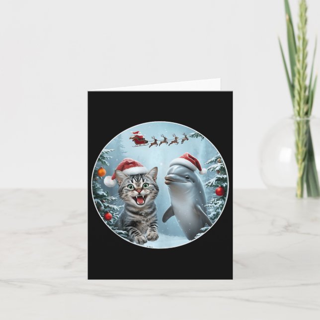 Winter Weihnachten Katze Dolphin Lover Selfie mit  Karte (Vorderseite)