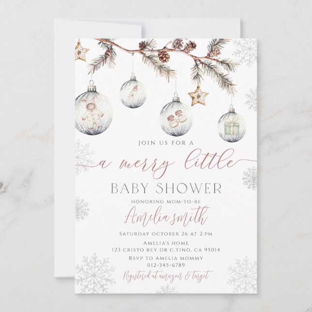 Winter Weihnachten Merry Little Baby Dusche Einladung (Vorderseite)
