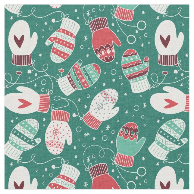 Winter Weihnachten Mitten Muster, Grün Stoff (Nahaufnahme)