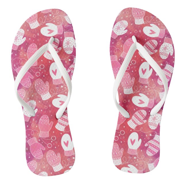 Winter Weihnachten Mittens Muster in Rosa Flip Flops (Fußbett)