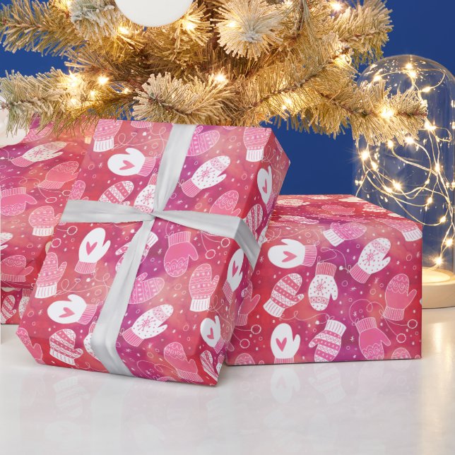 Winter Weihnachten Mittens Muster in Rosa Geschenkpapier (Feiertage)