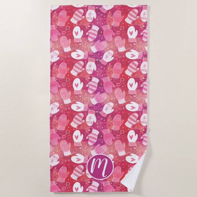 Winter Weihnachten Mittens Muster in Rosa Strandtuch (Vorderseite)