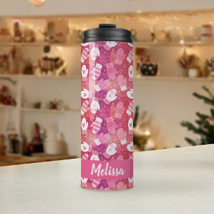 Winter Weihnachten Mittens Muster in Rosa Thermosbecher