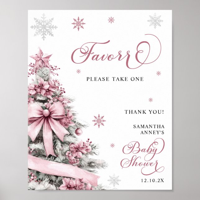 Winter Weihnachten Pink Baby Dusche Favoriten Schi Poster (Vorne)