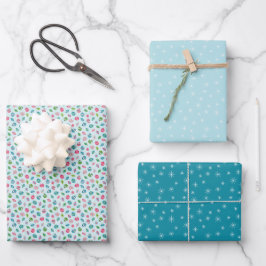 Winter Weihnachten Retro Inspiriert Blue Patterns Geschenkpapier Set