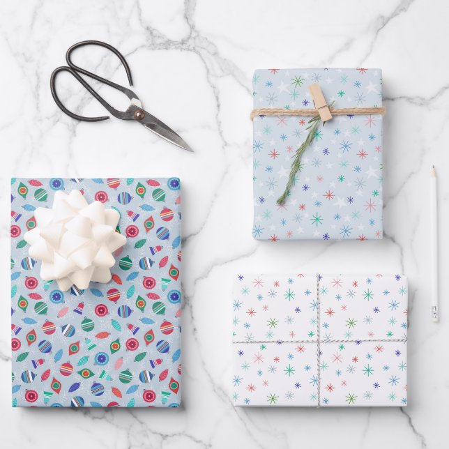 Winter Weihnachten Retro Inspiriert Muster Vol. 2 Geschenkpapier Set (Vorderseite)