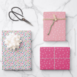 Winter Weihnachten Retro Inspiriert rosa Muster Geschenkpapier Set