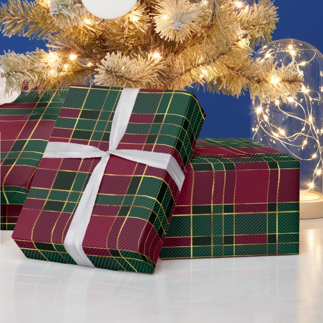 Winter Weihnachten Rot & Grün Tartan & Gold Foil  Geschenkpapier (Feiertage)