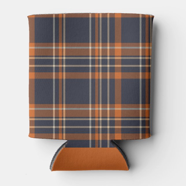 Winter/Weihnachten rustikal blau/orange kariert Dosenkühler (Vorderseite)