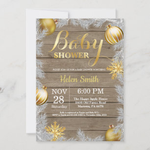 Winter-Weihnachten Rustikal Gold Babyshower Einladung
