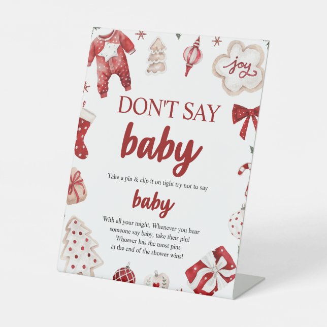Winter Weihnachten Sage kein Baby Shower Game Sockelschild (Vorderseite)