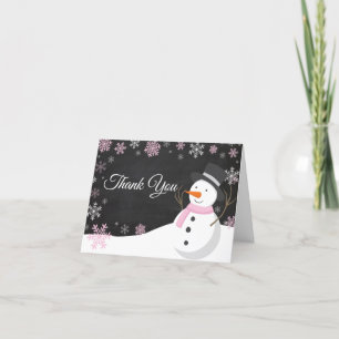 Winter Weihnachten Schneemann Pink Danke Karte