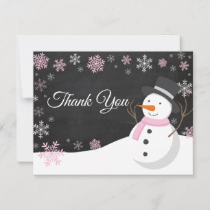 Winter Weihnachten Schneemann Rosa Dankeschön Kart Dankeskarte