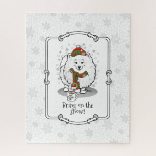 Winter Weihnachten Spitz (weiß) Hund Niedlicher Sc