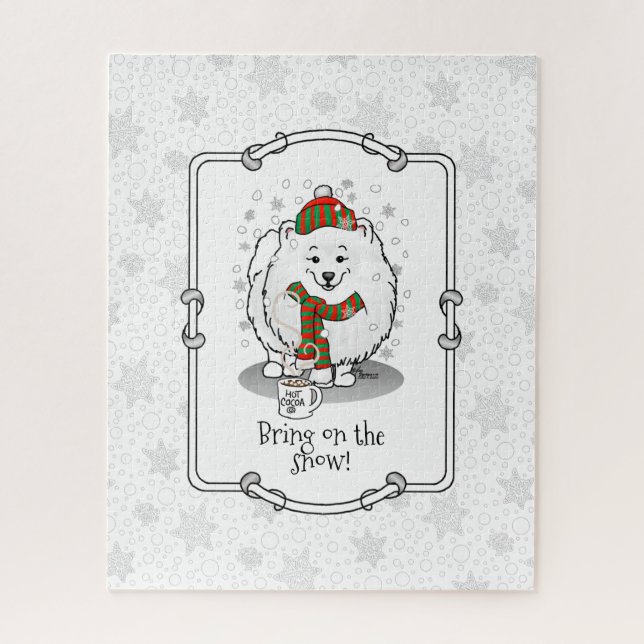 Winter Weihnachten Spitz (weiß) Hund Niedlicher Sc (Vertikal)