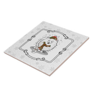Winter Weihnachten Spitz (weiß) Hunde Scarf Schnee Fliese