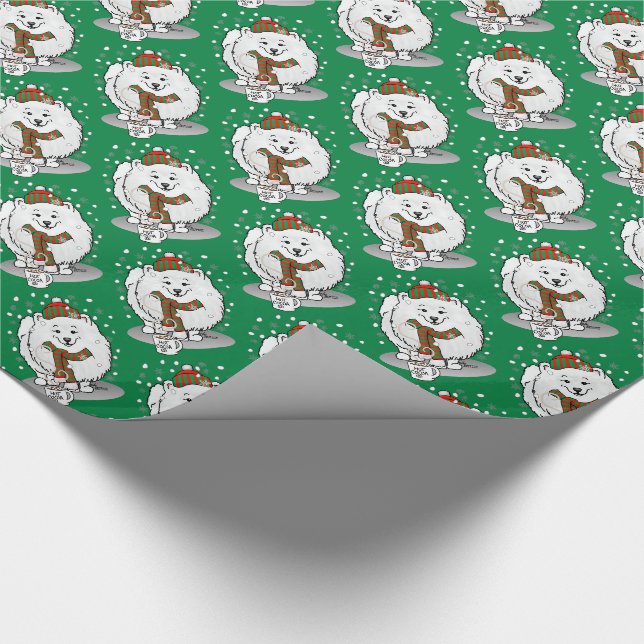 Winter Weihnachten Spitz (weiß) Hunde Scarf Schnee Geschenkpapier (Ecke)