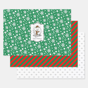 Winter Weihnachten Spitz (weiß) Hunde Scarf Schnee Geschenkpapier Set