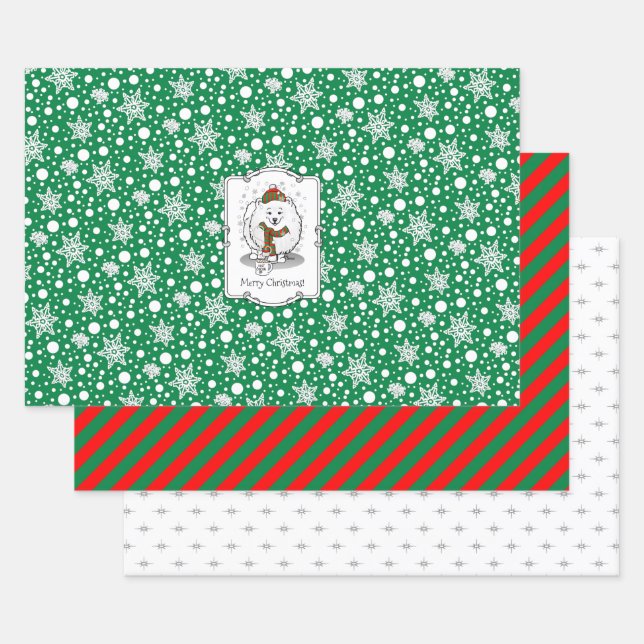 Winter Weihnachten Spitz (weiß) Hunde Scarf Schnee Geschenkpapier Set (Set)