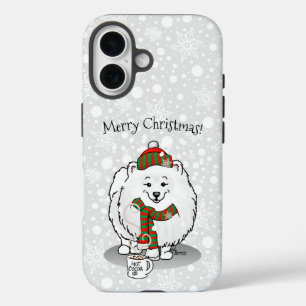 Winter Weihnachten Spitz (weiß) Hunde Scarf Schnee iPhone 16 Hülle