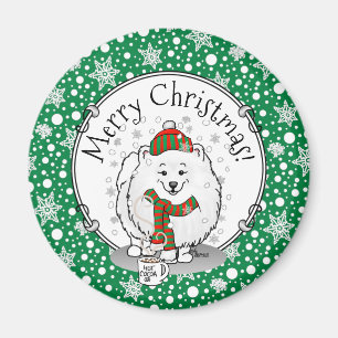 Winter Weihnachten Spitz (weiß) Hunde Scarf Schnee Magnet