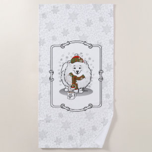 Winter Weihnachten Spitz (weiß) Hunde Scarf Schnee Strandtuch