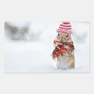 Winter Weihnachts Chipmunk Rechteckiger Aufkleber