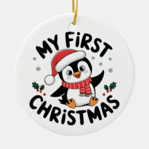 Winter-Weihnachts-Pinguin-Abenteuer im schneebedec Keramik Ornament