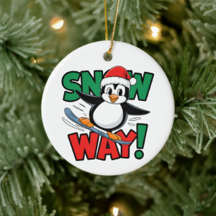 Winter-Weihnachts-Pinguin-Abenteuer in schneebedec Keramik Ornament