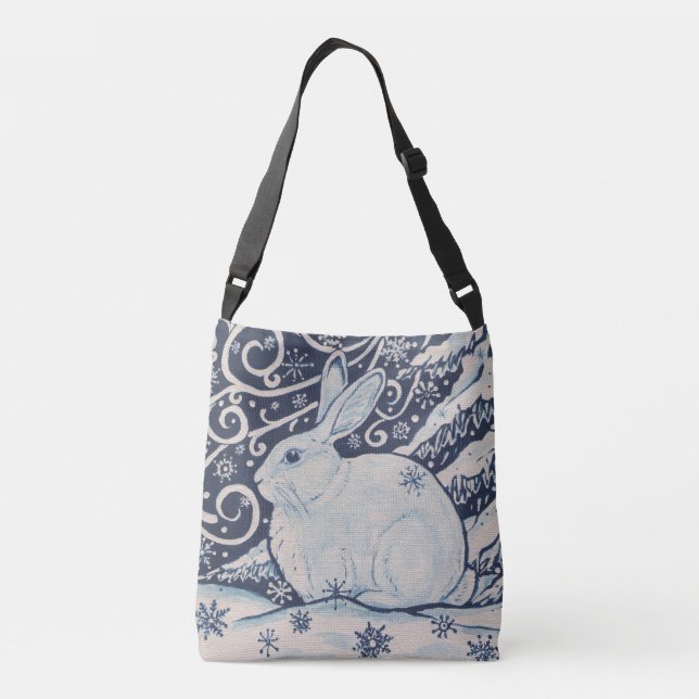 Winter Weihnachts Rabbit Blue White Navy Tasche Pu (Rückseite)