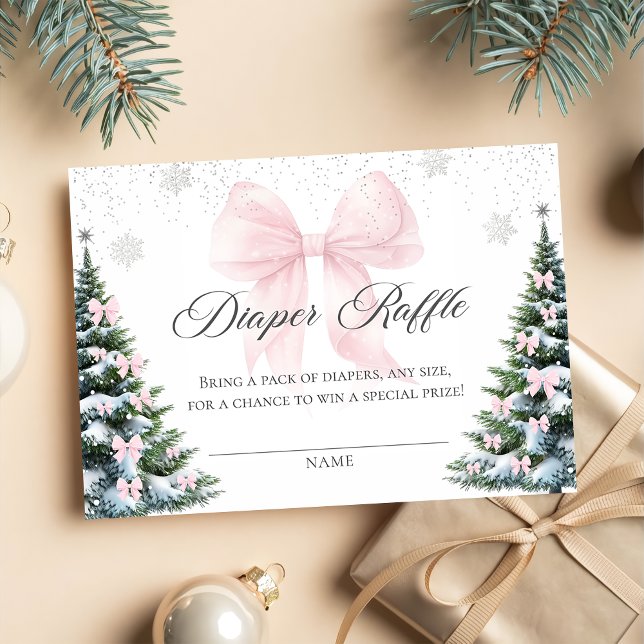 Winter-Weihnachts-Schleife-Baby-Shower-Windel-Raff Begleitkarte (Von Creator hochgeladen)