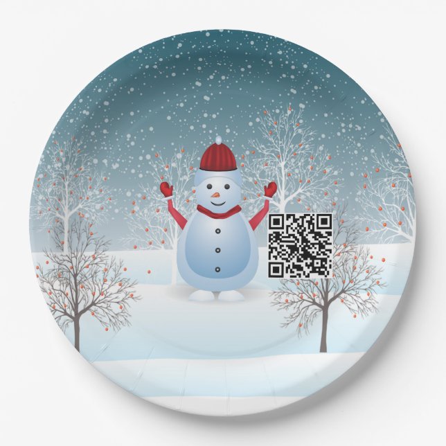 Winter Weihnachts-Schneemann-Papierplatte Pappteller (Vorderseite)