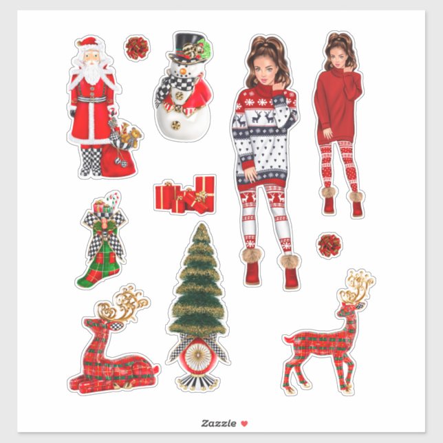 Winter Weihnachts Sweater Niedlich Xmas Pajamas Aufkleber (Blatt)
