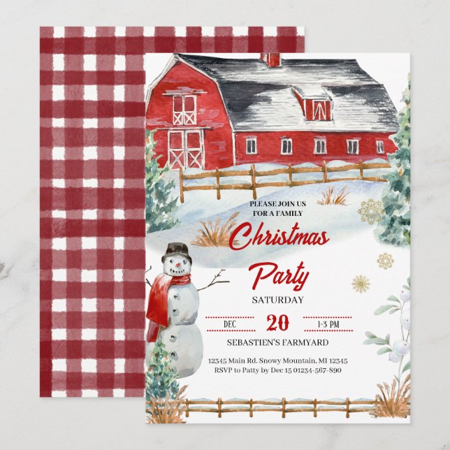 Winter Weihnachtsbauernhof Party Einladung (Vorne/Hinten)