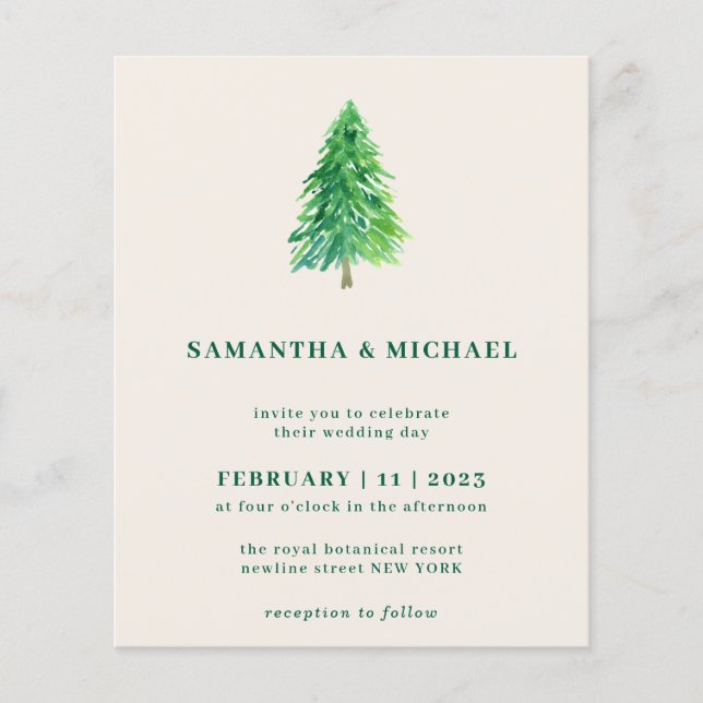 Winter-Weihnachtsbaum | Einfache elegante Hochzeit Flyer (Vorne)