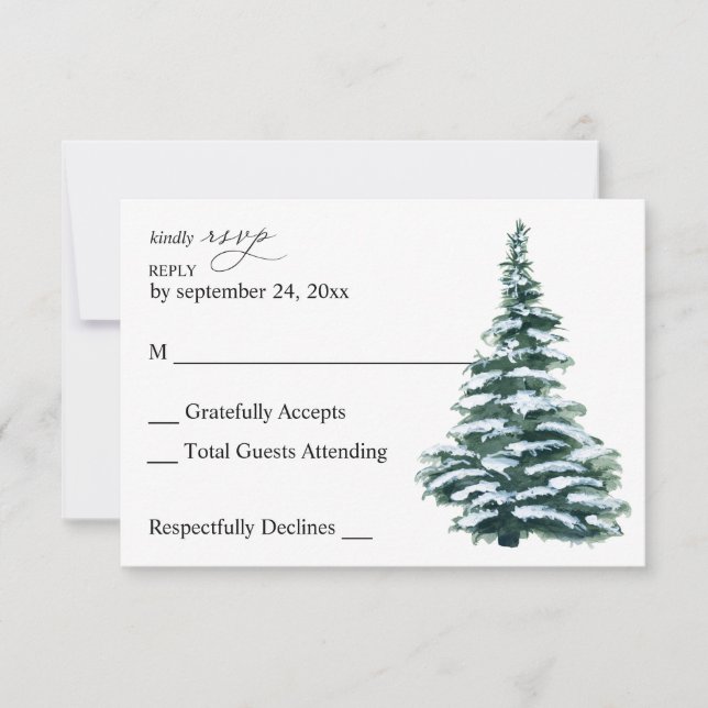 Winter Weihnachtsbaum Grüne am Mahl RSVP Karte (Vorderseite)