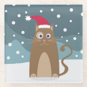 Winter Weihnachtsfeiertage Weihnachtskatzenkatze Glasuntersetzer