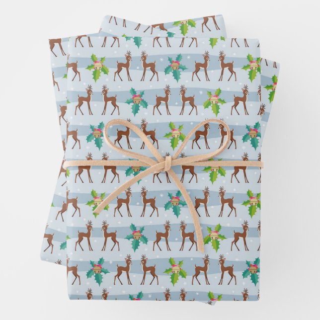 Winter Weihnachtsfest mit Holly Retro Inspiriert Geschenkpapier Set (Beispiel)