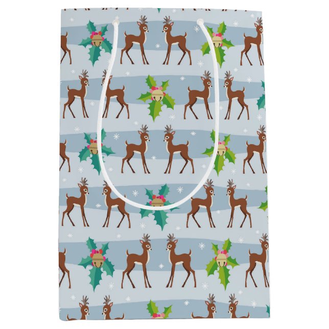 Winter Weihnachtsfest mit Holly Retro Inspiriert Mittlere Geschenktüte (Vorderseite)
