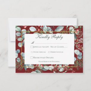 Winter Weihnachtsgrün Red Wedding RSVP Karte
