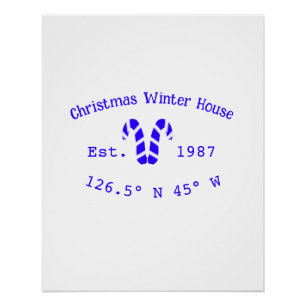 Winter-Weihnachtshaus blaue Zuckerrohre geschätzt Poster